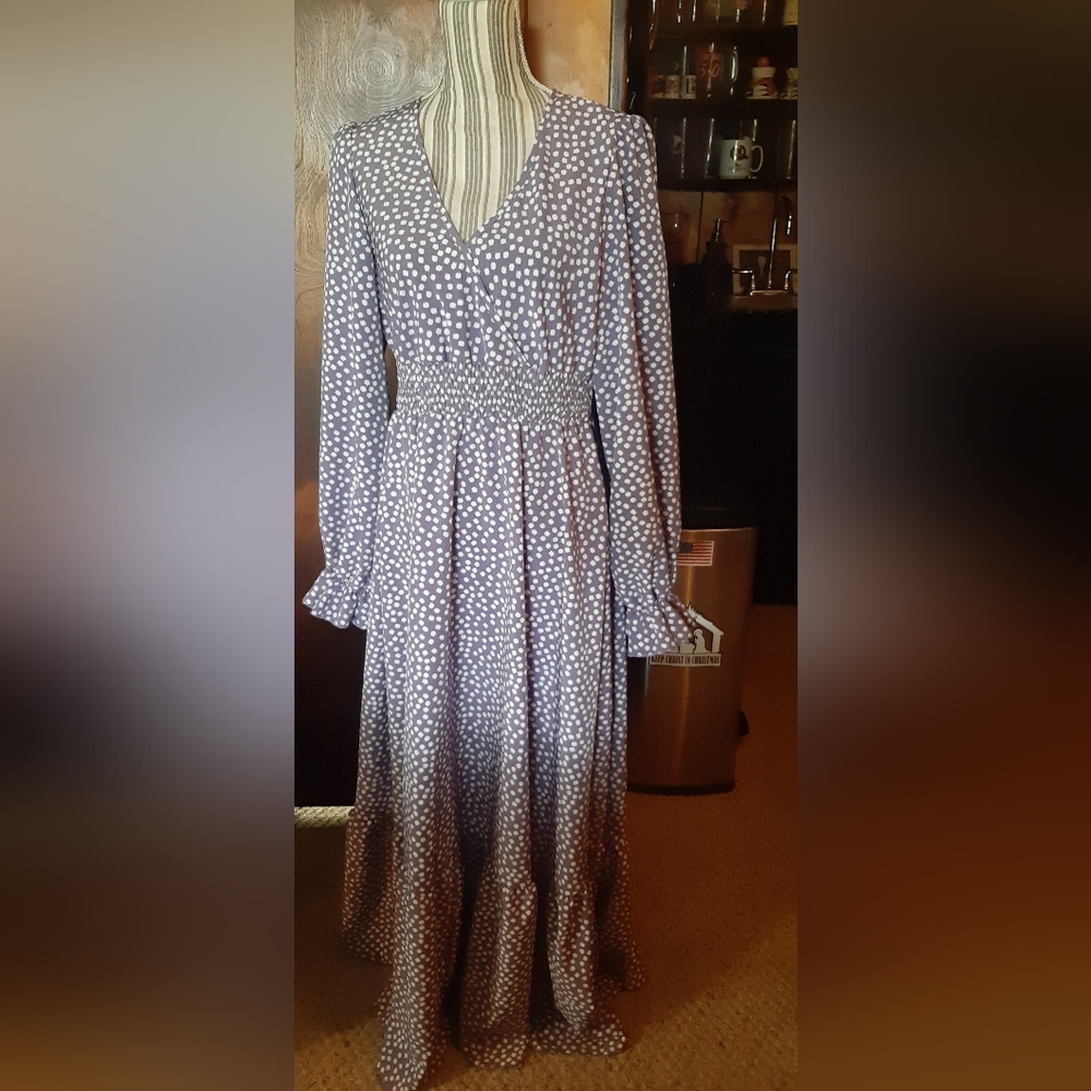 SHEIN Long Sleeve Dress - Purple and White Dots
